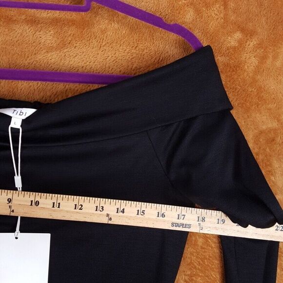 TIBI Womens Top Large Black Off Shoulder Bodysuit 100% Wool Stretch Knit - Picture 7 of 9